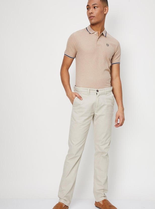 Men Slim Fit Polo T-shirt with Striped Trim