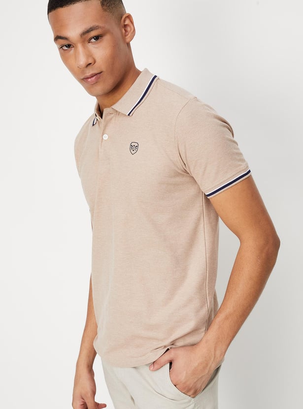 Men Slim Fit Polo T-shirt with Striped Trim