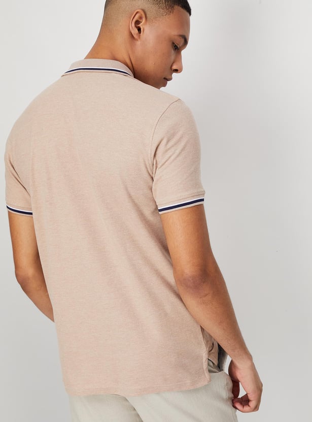 Men Slim Fit Polo T-shirt with Striped Trim