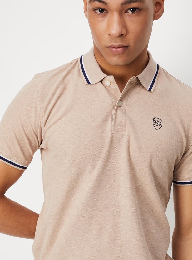 Men Slim Fit Polo T-shirt with Striped Trim