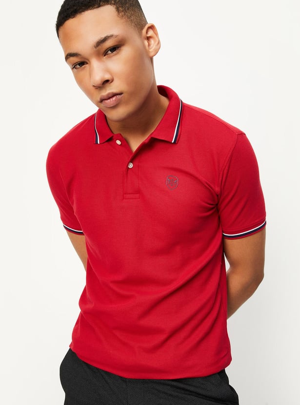 Men Slim Fit Polo T-shirt with Striped Trim