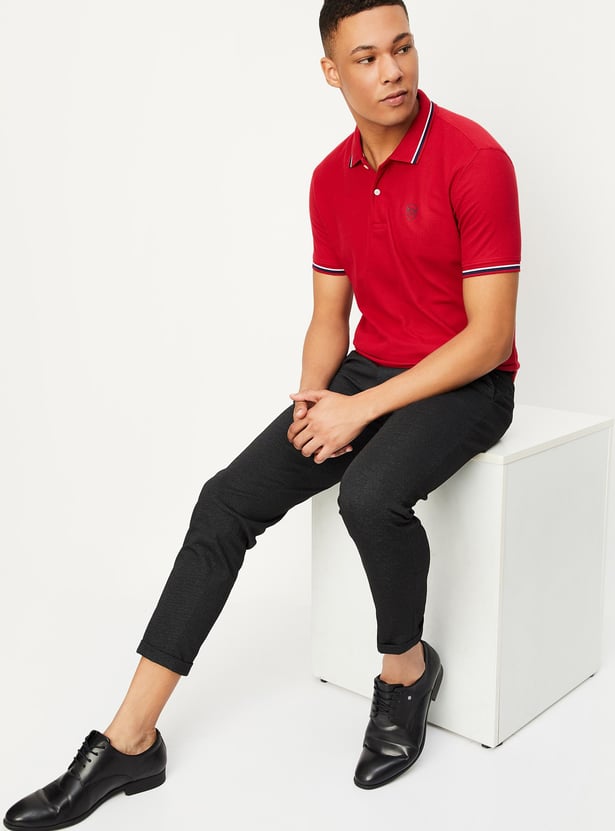 Men Slim Fit Polo T-shirt with Striped Trim