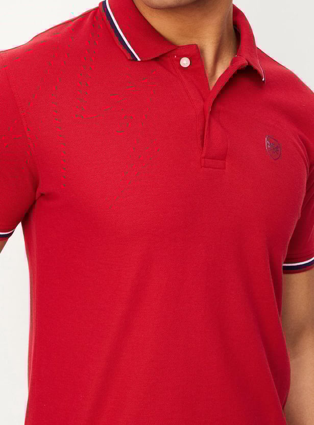 Men Slim Fit Polo T-shirt with Striped Trim