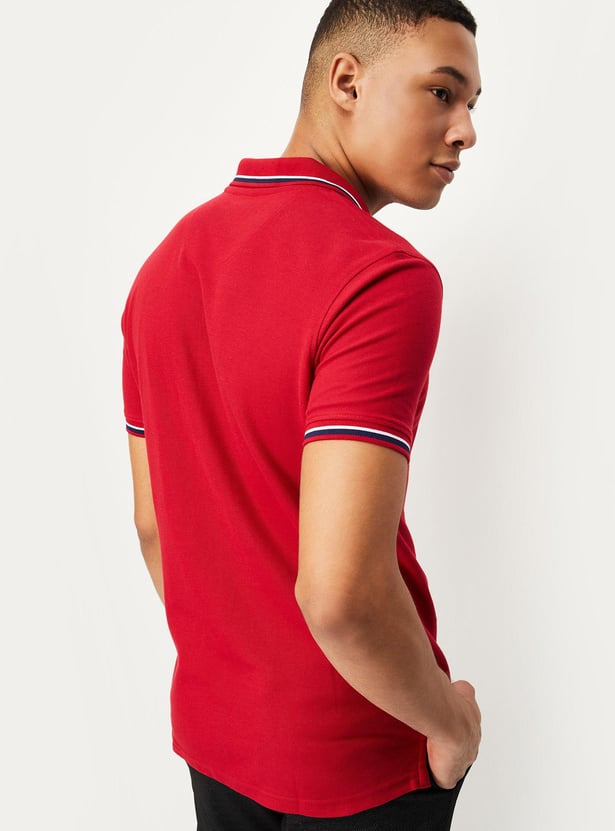 Men Slim Fit Polo T-shirt with Striped Trim
