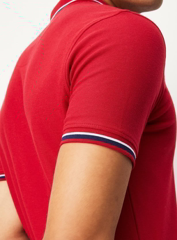Men Slim Fit Polo T-shirt with Striped Trim