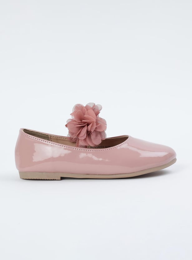 Girls Floral Mid-Strap Ballerinas