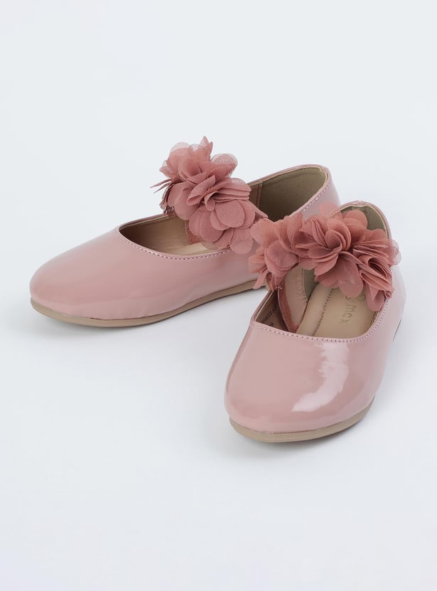 Girls Floral Mid-Strap Ballerinas