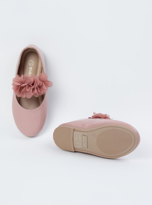 Girls Floral Mid-Strap Ballerinas