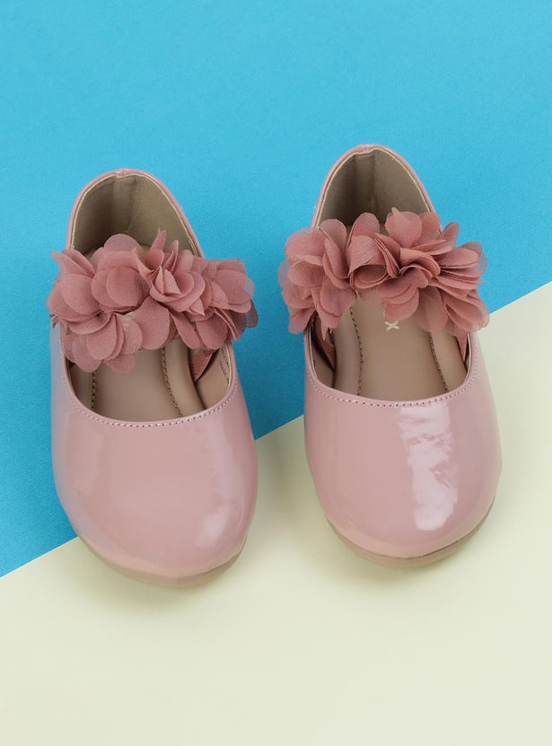 Girls Floral Mid-Strap Ballerinas