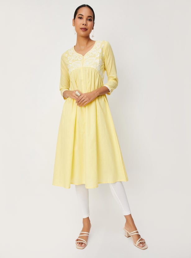 MONOMEE AZIZA YELLOW STRIPE A-LINE KURTA