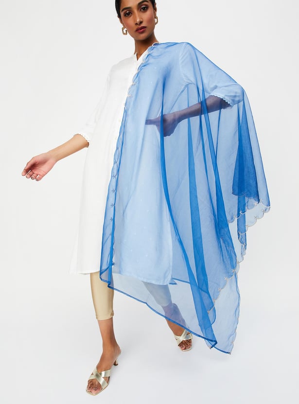 Women Embroidered Scalloped Dupatta