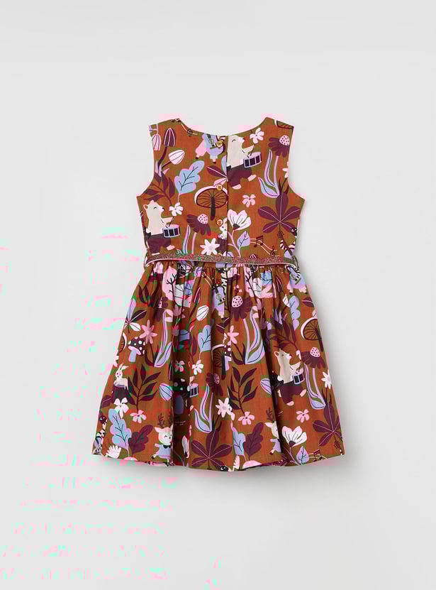 Girls Printed Belted Dress