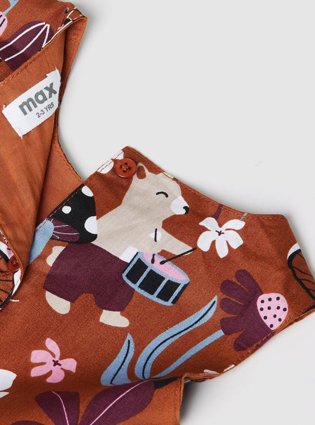 Girls Printed Belted Dress