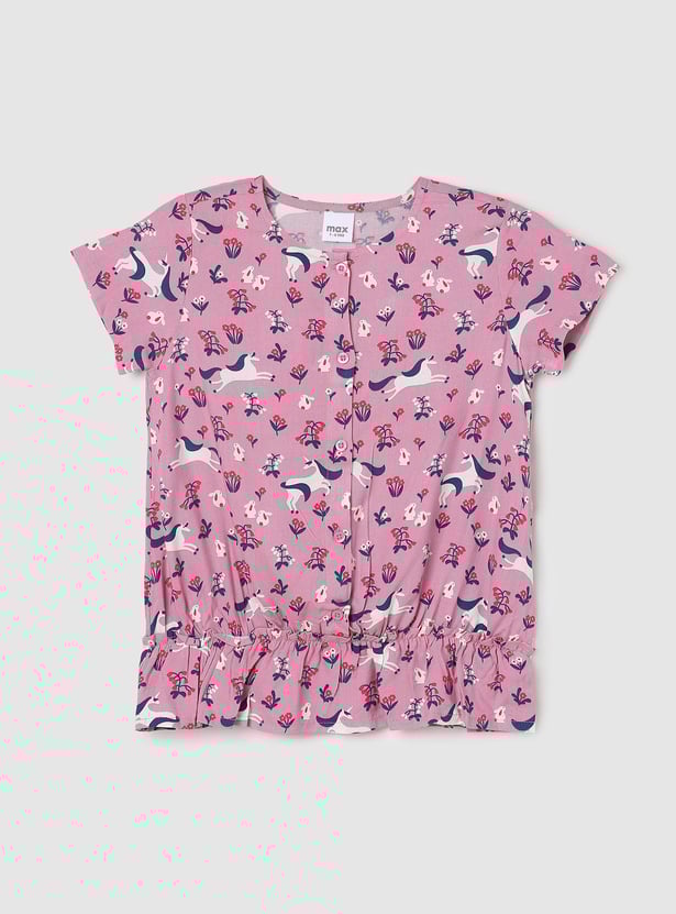 Girls Printed Blouson Top