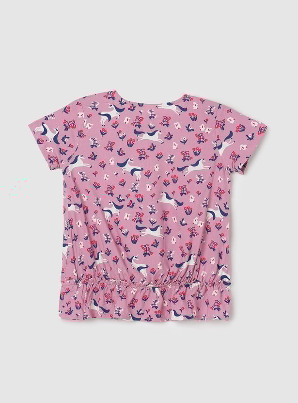 Girls Printed Blouson Top