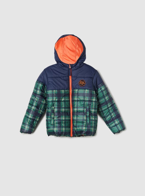 Boys Plaid Hooded Puffer Jacket