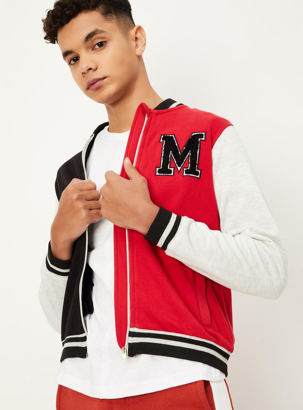 Boys Colourblock Baseball Collar Jacket