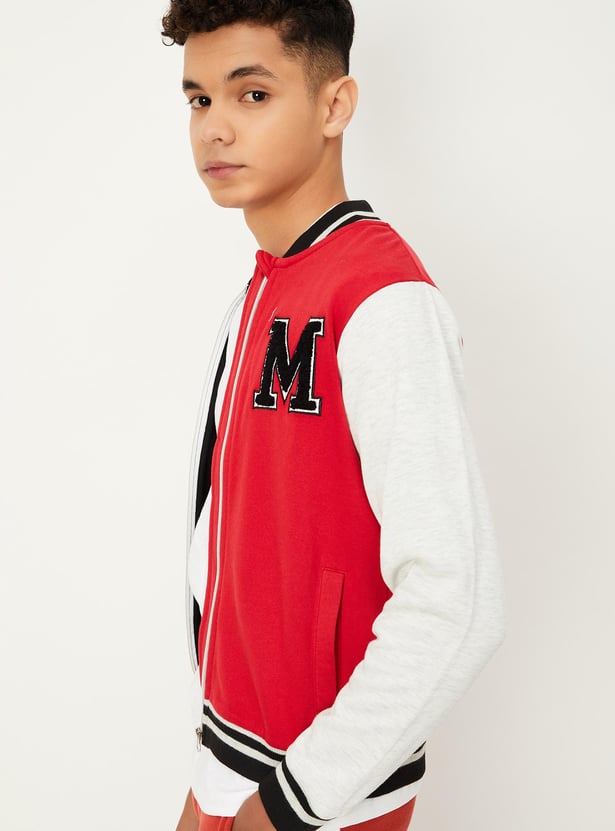 Boys Colourblock Baseball Collar Jacket