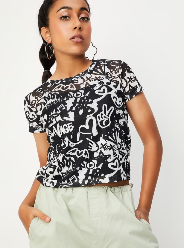 Girls Graffiti Printed Crop T-shirt