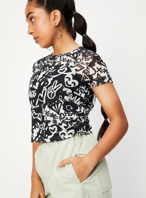 Girls Graffiti Printed Crop T-shirt