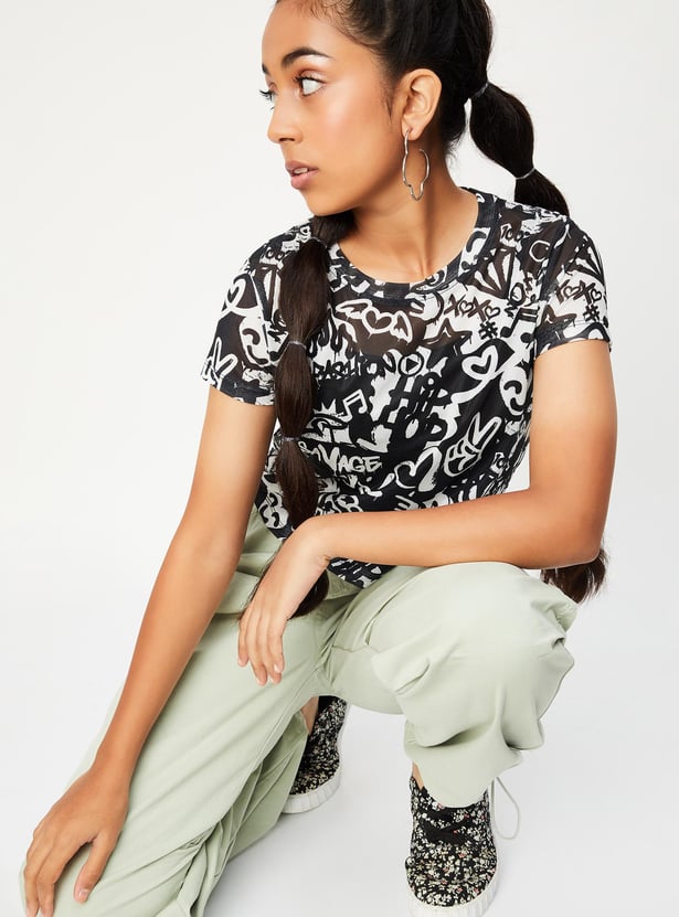 Girls Graffiti Printed Crop T-shirt