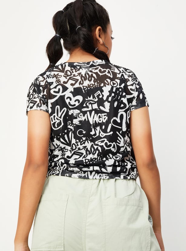 Girls Graffiti Printed Crop T-shirt