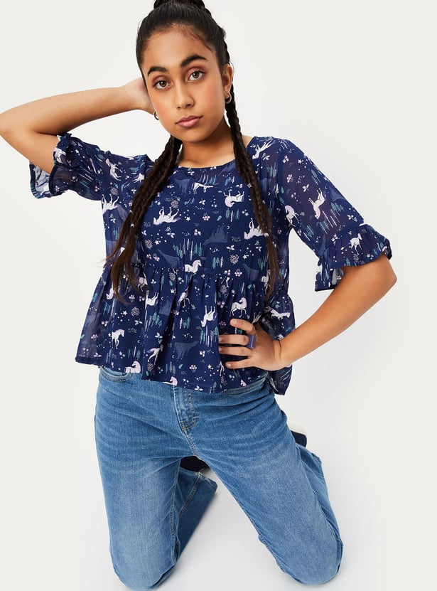Girls Printed Peplum Top - Main Image
