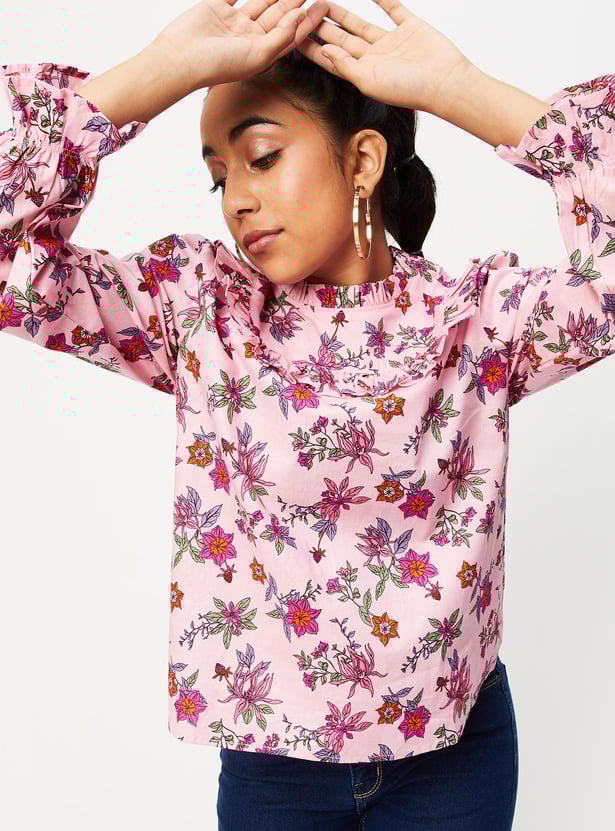 Girls Printed Frill Top