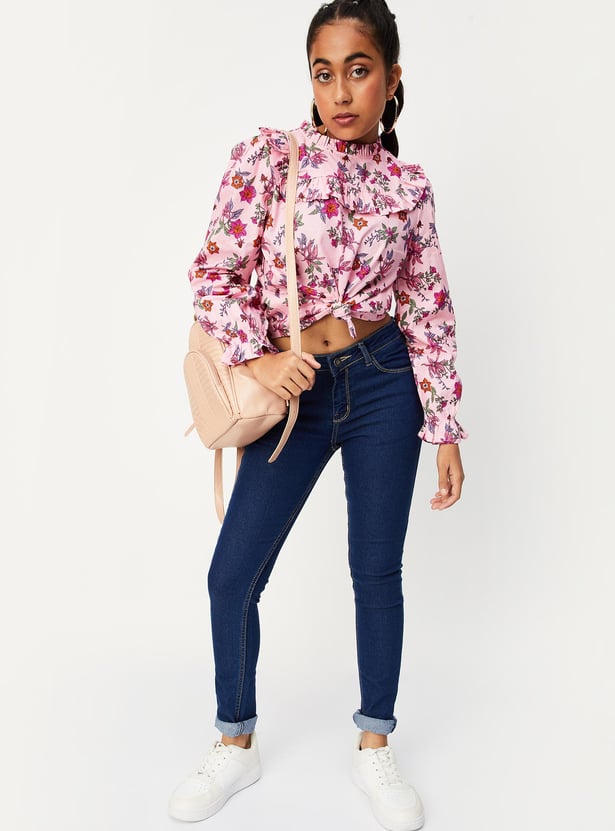 Girls Printed Frill Top