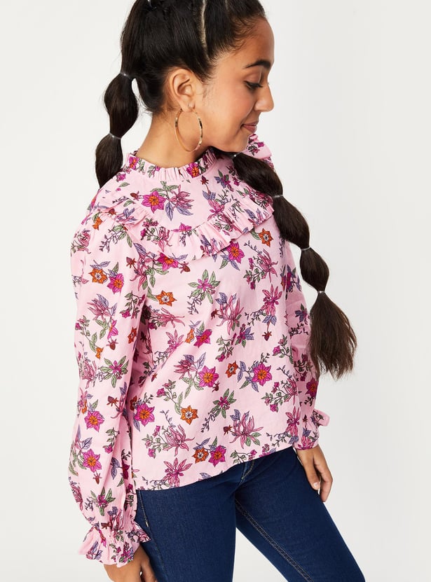 Girls Printed Frill Top