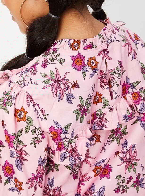 Girls Printed Frill Top