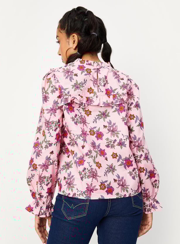 Girls Printed Frill Top