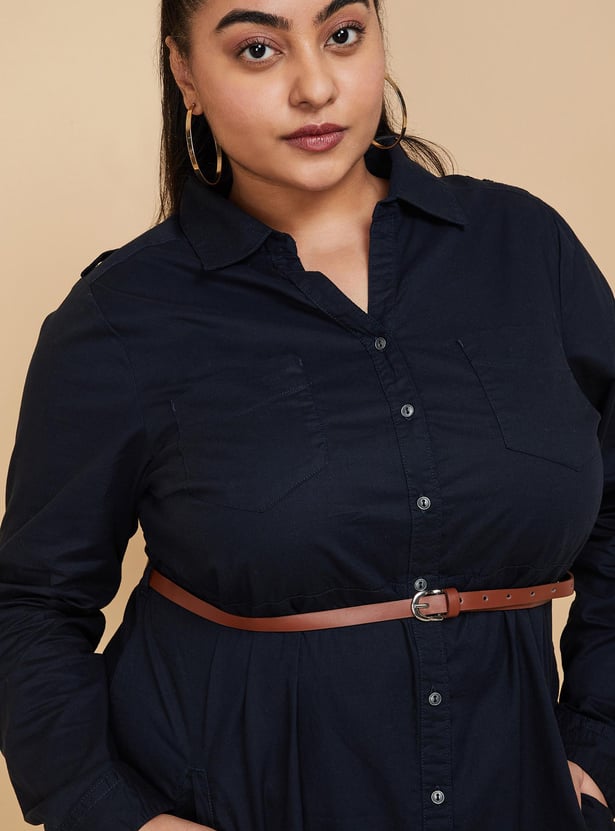 Women Solid Belted Tunic