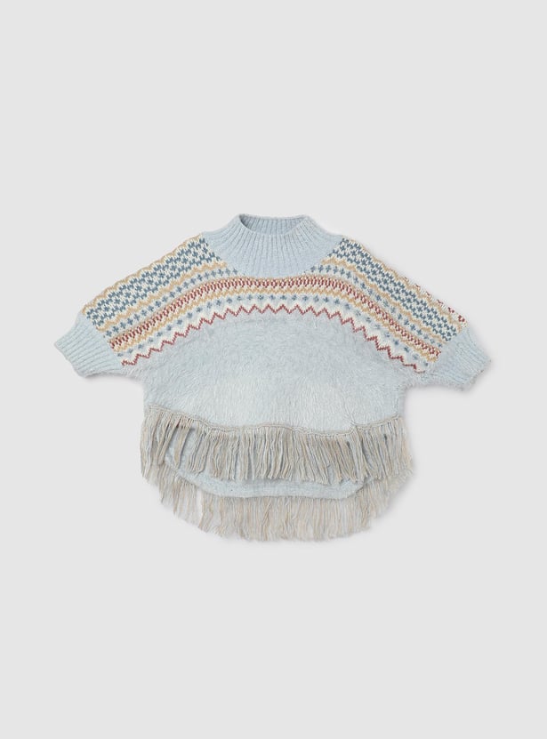 Girls Patterned Fringed Hem Sweater