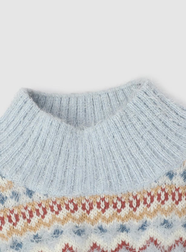 Girls Patterned Fringed Hem Sweater