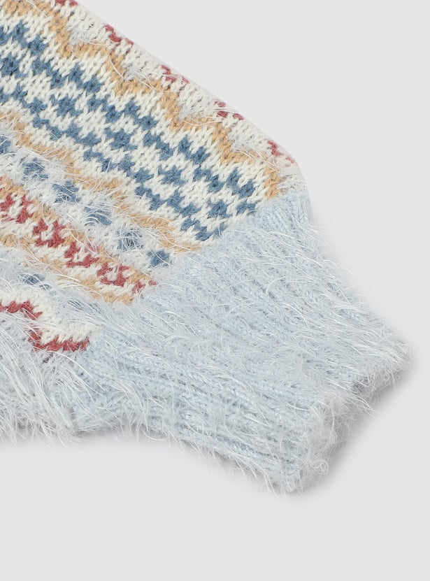Girls Patterned Fringed Hem Sweater