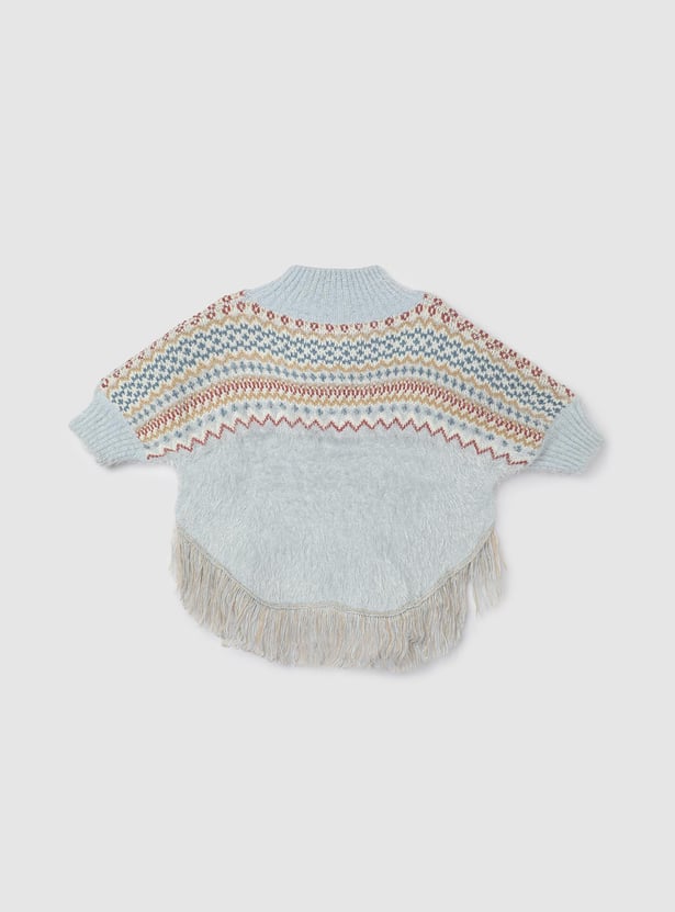 Girls Patterned Fringed Hem Sweater