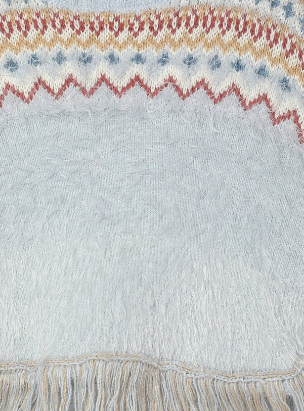 Girls Patterned Fringed Hem Sweater