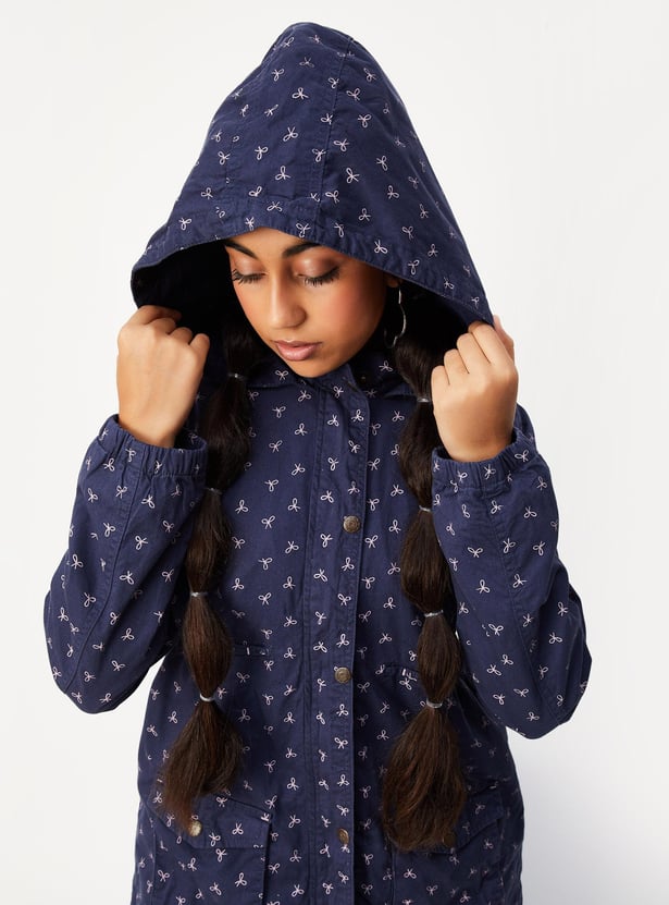 Girls Printed Hooded Jacket