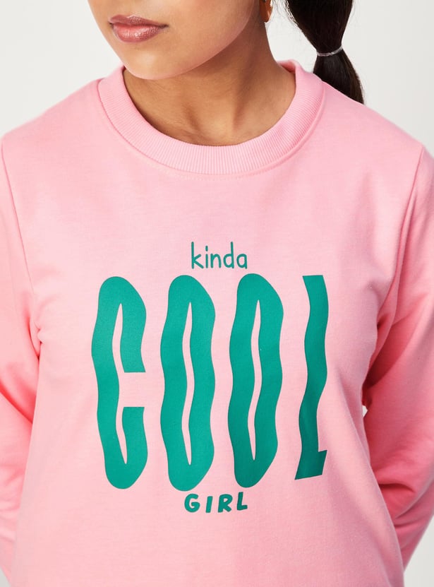 Girls Typographic Printed Full Sleeves Sweatshirt