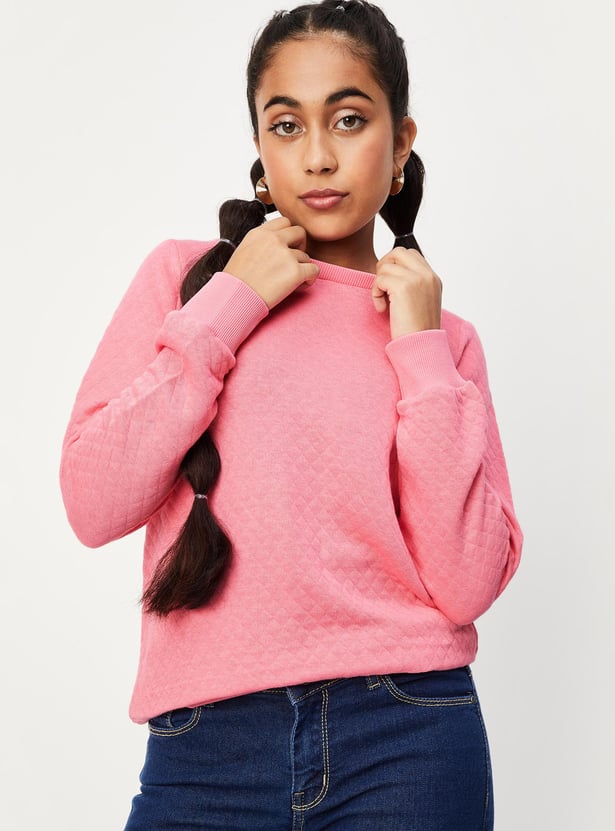 Girls Solid Quilted Sweatshirt