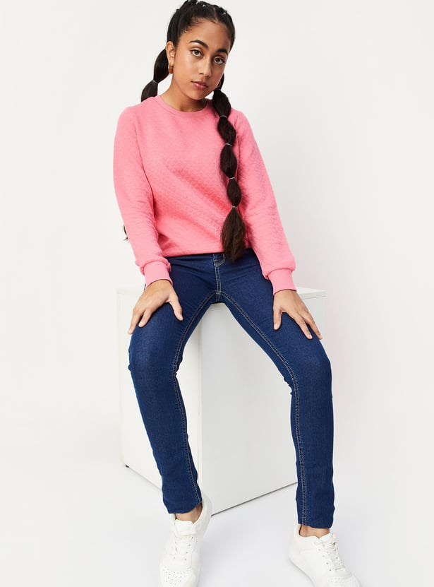 Girls Solid Quilted Sweatshirt