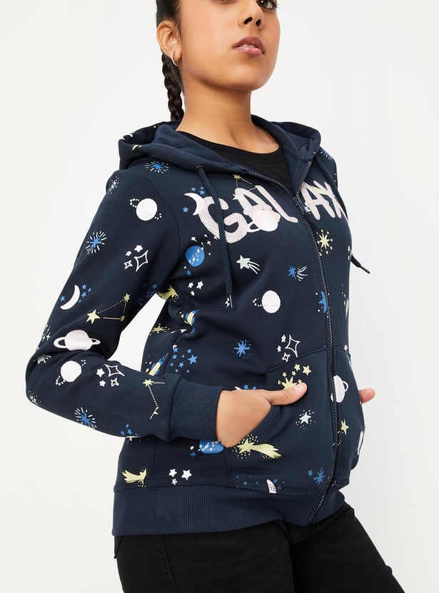 Girls Printed Hooded Sweatshirt