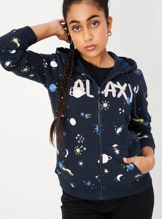 Girls Printed Hooded Sweatshirt