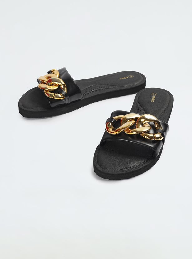 Women Chunky Chain-Detailed Flat Sandals