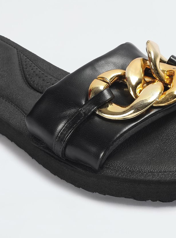 Women Chunky Chain-Detailed Flat Sandals