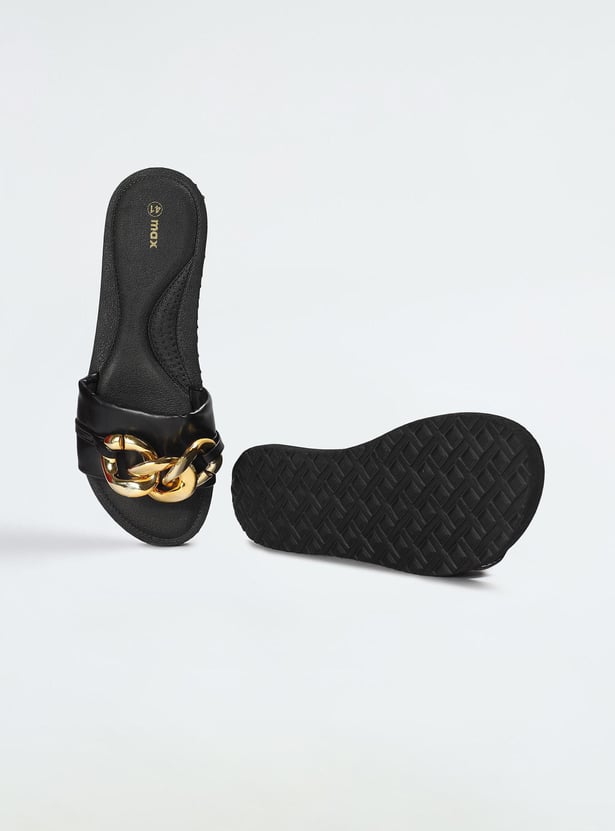 Women Chunky Chain-Detailed Flat Sandals