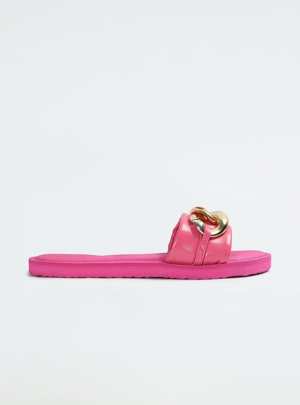 Women Chunky Chain-Detailed Flat Sandals