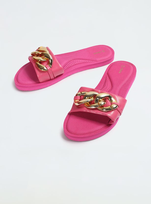 Women Chunky Chain-Detailed Flat Sandals