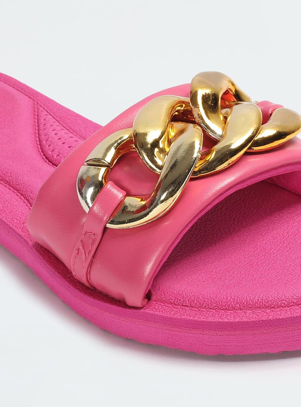 Women Chunky Chain-Detailed Flat Sandals